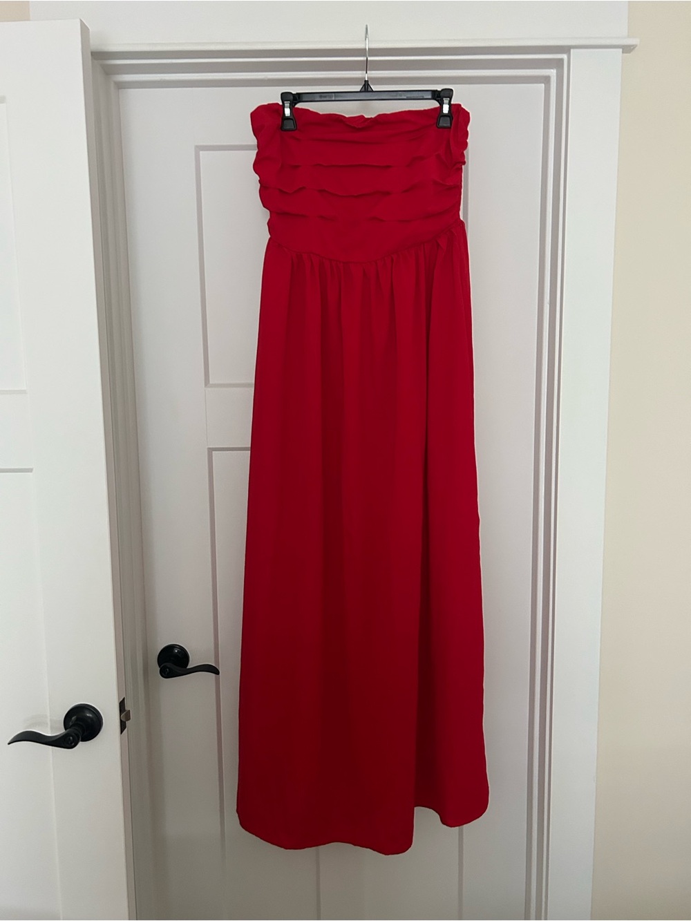 SHEIN Red Strapless Ruffle Bodice Maxi Dress